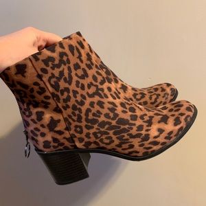 asos leopard heeled boots